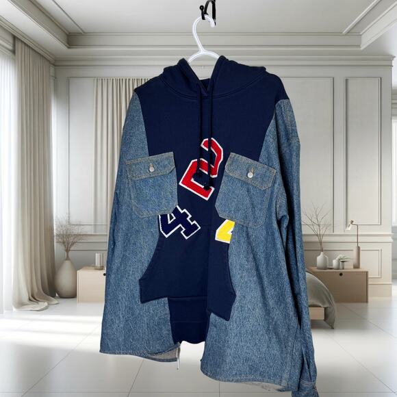 🔥 424 Reworked Denim Workshirt Hoodie – Rare Streetwear Grail (Size M) 🔥 - Picture 2 of 6